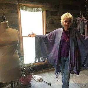 This is a cashmere Shibori dyed poncho